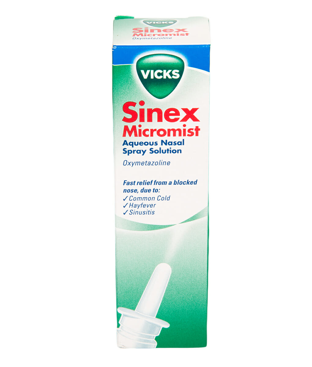 Vicks Sinex Micromist Aqueous Nasal Spray 15ml, fast-acting relief for nasal congestion caused by colds, hay fever, and sinusitis. Available at Happy Pharmacy with trusted healthcare support.