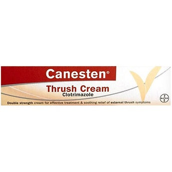 Canesten Thrush External Cream 2% w/w Clotrimazole, effective relief for external thrush symptoms. Targets itching, redness, and irritation with antifungal action. Available at Happy Pharmacy with trusted healthcare support.
