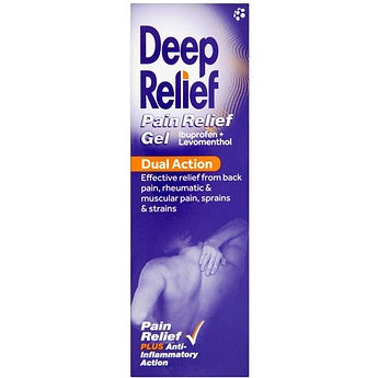 Deep Relief Gel, fast-acting pain relief with ibuprofen and levomenthol. Targets inflammation, muscle aches, and joint pain with cooling comfort. Available at Happy Pharmacy with trusted healthcare support.