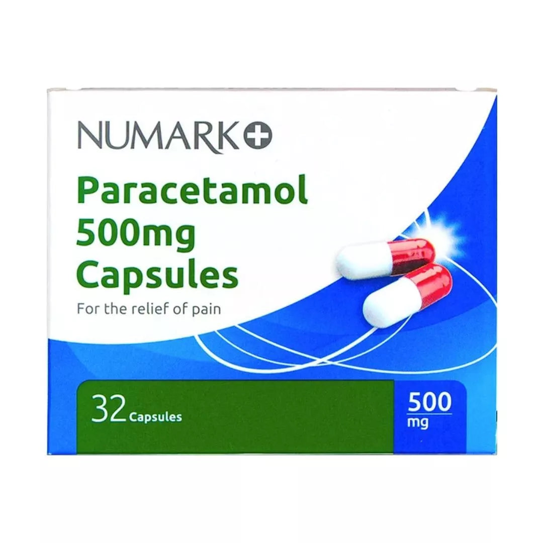 Paracetamol 500mg Capsules (32 Tablets), fast-acting pain relief for headaches, fever, and muscle aches. Available at Happy Pharmacy with trusted healthcare support.